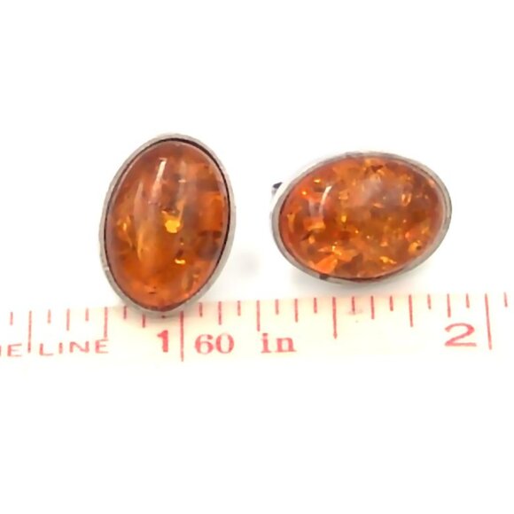 Cognac Amber Stud Earrings Surgical Steel Hypoallergenic Bezel Set Sensitive Ear - Picture 3 of 6